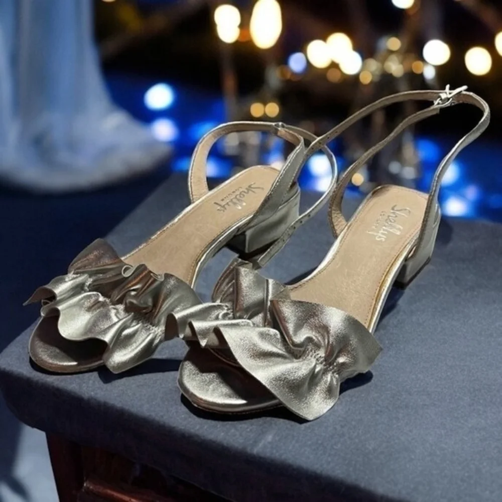 Shellys London Denaira Silver Leather Block Heel Sandals Women’s Size 6